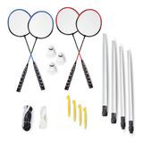 Kit Badminton Com 4 Raquetes, 3 Volantes, Rede E Suportes