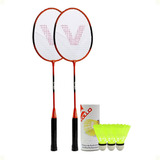 Kit Badminton Completo Vollo 2 Raquetes 3 Petecas Nylon Nfe