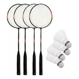 Kit Badminton Jogo 4 Raquetes + 2 Petecas