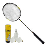 Kit Badminton Profissional C/ Raquete Fibra Carbono + Peteca