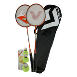 Kit Badminton Vollo Vb002 2 Raquetes + 3 Petecas +raqueteira