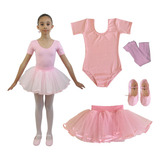 Kit Bailarina C/ Saia De Tule Ballet E Collant Meia Manga