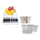 Kit Balança Cozinha Digital 10kg+conjunto 10 Pote Recipiente