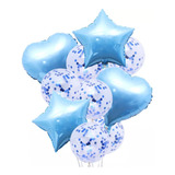 Kit Balão Metalizado Azul Claro Cristal Com Confete