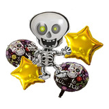 Kit Balão Metalizado E Bexiga Caveira Halloween 5 Pçs