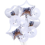 Kit Balão Metalizado Prata Cristal Com Confete