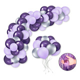 Kit Balão Roxo E Prata + Fita Arco + Tutorial De Montagem