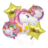 Kit Balão Unicórnio Gigante 1 Metro + Estrelas 45cm Kit 5pçs