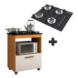 Kit Balcão Mais Fogão Cooktop 4 Bocas Preto Chamalux Cor Natura/off White 110v/220v
