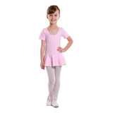 Kit Ballet Collant Saia Fixa Manga Curta Infantil Rosa/preto