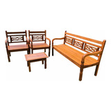 Kit Bancos Madeira Maciça 5 Lugares + Mesa De Centro