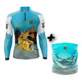 Kit Bandana+camiseta De Pesca C/ Proteção Uv50 Sk10dourado