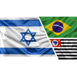 Kit Bandeira De Israel + Brasil + São Paulo - 90 X 150 Cm