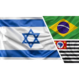 Kit Bandeira De Israel + Brasil + São Paulo - 90 X 150 Cm