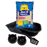 Kit Bandeja E Granulado Jack Miau Gatos 1 Pá 2 Comedouros