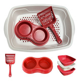 Kit Bandeja Para Areia Com Peneira + Pá E Comedouro P/ Gato