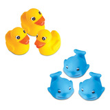 Kit Banheira Infantil Golfinho E Pato De Borracha C/ 6 Peças