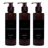 Kit Banheiro 3 Frascos Âmbar Shampoo