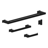 Kit Banheiro 4 Acessórios Inox Preto Fosco Slim Duplo 60cm
