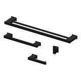 Kit Banheiro 4 Acessórios Inox Preto Fosco Slim Duplo 60cm