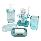 Kit Banheiro 4 Peça Porta Escova Dental Saboneteira Jogo Pia Cor Turquesa