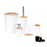 Kit Banheiro Conjunto Completo Lixeira 6 Peças Bambu Lavabo