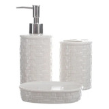 Kit Banheiro Decorado Lavabo Moderno Saboneteira Porcelana Cor Branco5089