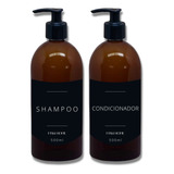 Kit Banheiro Frasco Âmbar Shampoo Condicionador Black 500ml