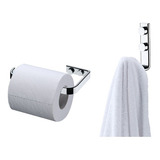 Kit Banheiro Gancho Porta Toalha Papel Higiênico Aço Cromado