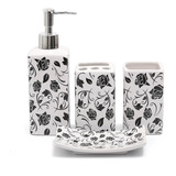 Kit Banheiro Lavabo Porta Sabonete Líquido Escova 4 Peças