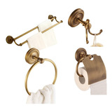 Kit Banheiro Vintage Retrô Metal Bronze Antigo Luxo 4 Pçs