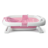 Kit Banho Banheira + Redinha Banheira Bebê Dobrável Rosa