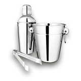 Kit Bar Aço Inox Coqueteleira Pegador Balde De Gelo 