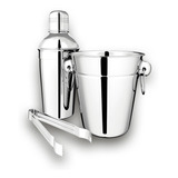 Kit Bar Aço Inox Coqueteleira Pegador Balde De Gelo 