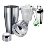 Kit Bar Coqueteleira Em Aço Inox Balde Pegador Drinks