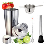 Kit Bar Coqueteleira Inox + Colher + Socador + Dosador Drink