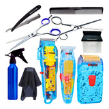 Kit Barbearia Completo C/ Máquinas Wmark Corte E Acessórios Cor Azul 110v/220v