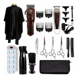 Kit Barbeiro Iniciante Completo Tesoura Navalha Capa Máquina