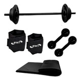 Kit Barra + Anilha 20 Kg + Halter + Caneleira + Colchonete