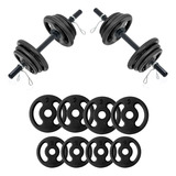 Kit Barra Halteres 12 Peças Com 8 Anilhas Academia Fitness