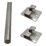 Kit Barra Inox 68cm + 02 Suportes Laterais P/ Churrasqueira 