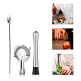 Kit Bartender Drink Socador Macerador Colher Coador Strainer