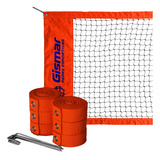 Kit Beach Tennis Laranja - Rede 4 Faixas Pro + Fita Marcação