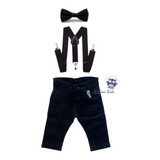 Kit Bebê - Calça Jeans Colorida + Suspensório + Gravata