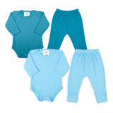 Kit Bebê 4 Peças Conjunto Body Calça Mijão Vira Pé Canelado