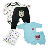 Kit Bebê 5 Peças Conjuntos Body Short Mijão Bordado E Cueiro