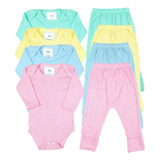 Kit Bebê 8 Peças Conjunto Body E Calça Enxoval Manga Longa