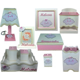 Kit Bebê Farmacinha Higiene Mdf Quarto Menina 3 Nomes Temas