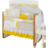 Kit Berço Americano Nuvem 10 Peças Bordado Amarelo Lindo