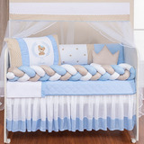 Kit Berço Completo Trançado Urso Azul 11 Peças + Saia